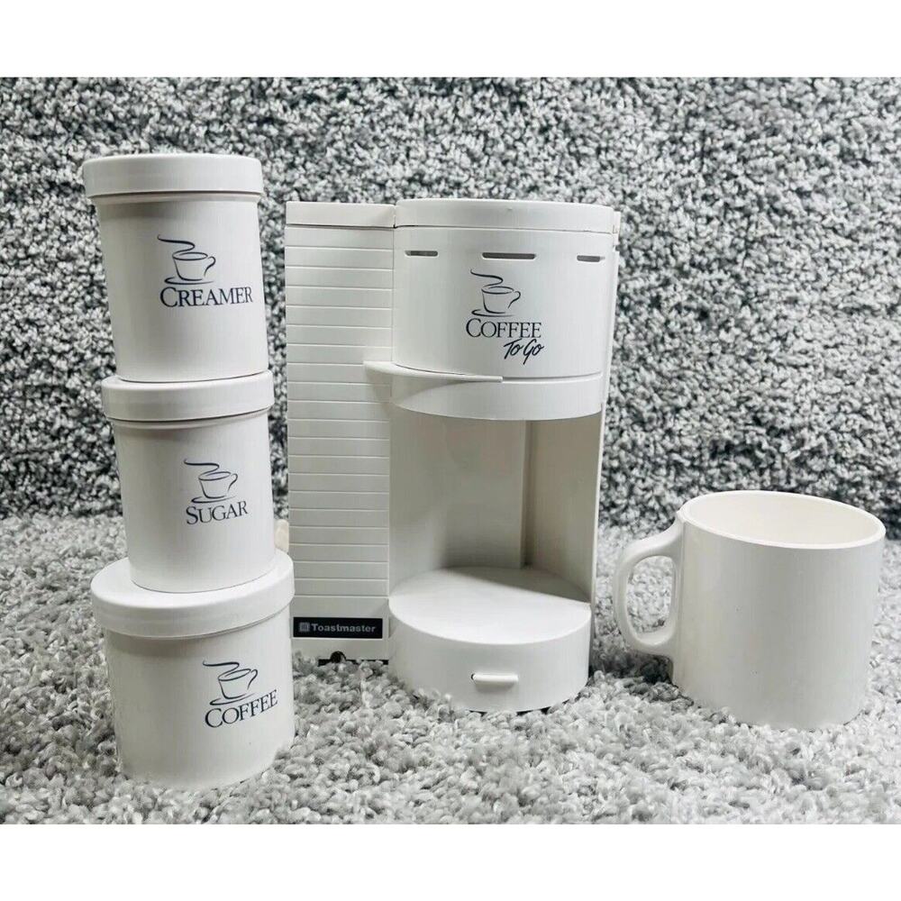 Toastmaster White Coffee To Go Travel Coffee Maker W/ Mug 3 Canisters Container
